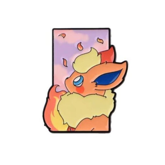 Pokemon Flareon Dreamy Portrait Enamel Pin Autumn Leaves Warm Fire Design - Picture 2 of 4